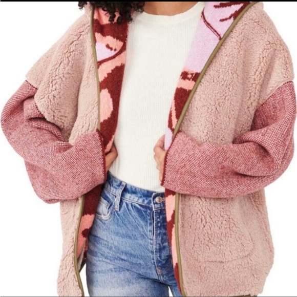 NWT $268 Free People Fuzzy Orchid Rose Combo Winter Chill Reversible Cardigan - Picture 8 of 8